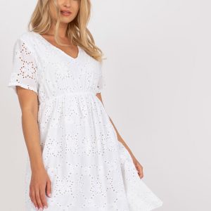 White casual dress with English embroidery OCH BELLA