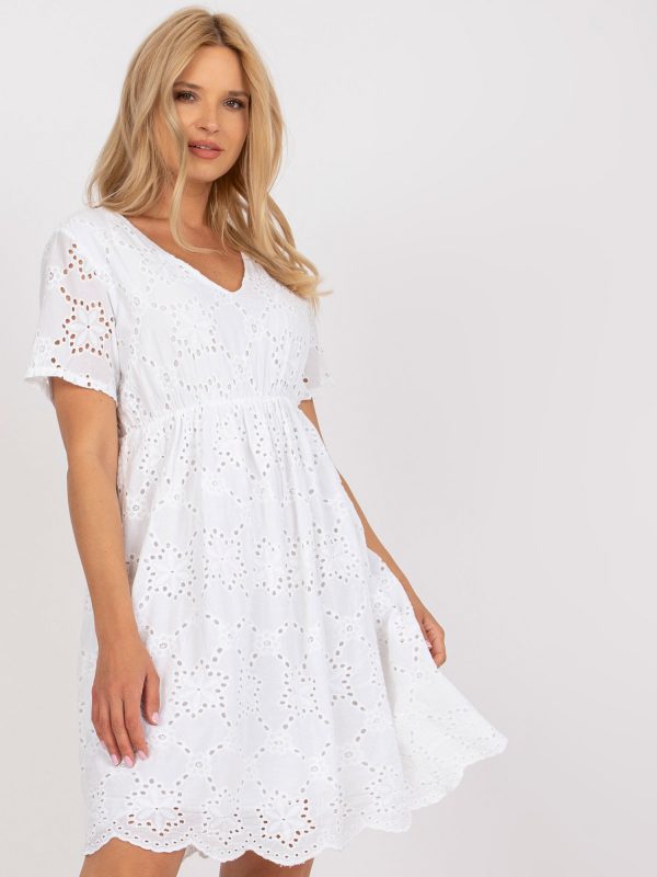 White casual dress with English embroidery OCH BELLA