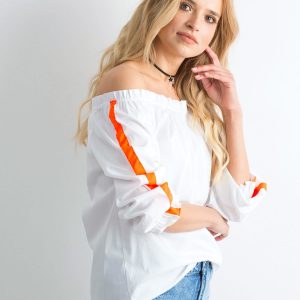 White Spanish blouse with fluo orange stripes