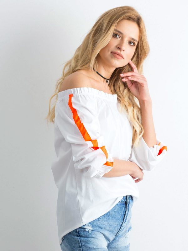 White Spanish blouse with fluo orange stripes