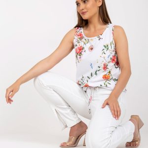 Women's White Cotton Floral Top