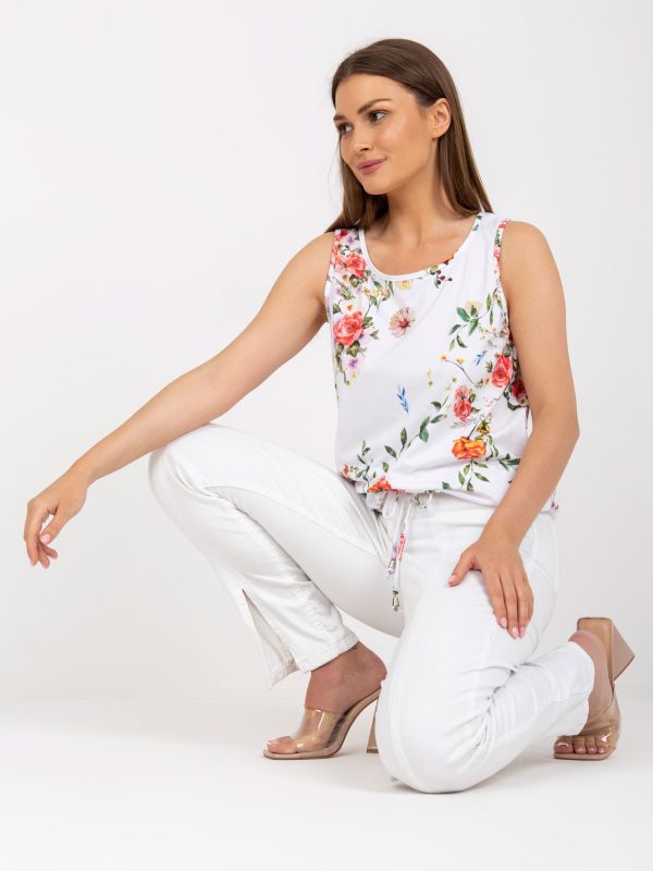 Women's White Cotton Floral Top