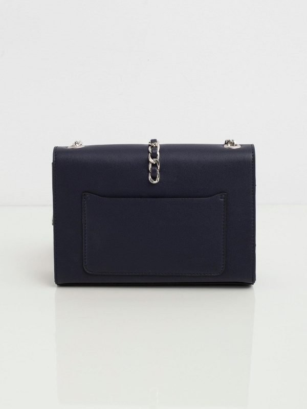 Navy blue handbag on a chain