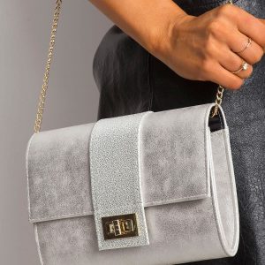 Silver clutch bag on a chain