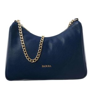 Dark blue leather shoulder bag BADURA