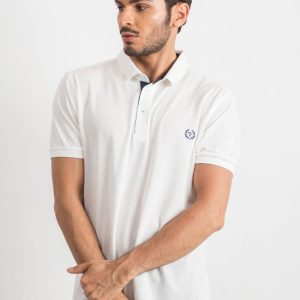 Ecru-Navy Men's Polo Shirt Reverse