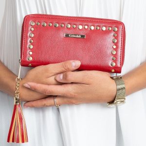 Red oblong wallet with studs