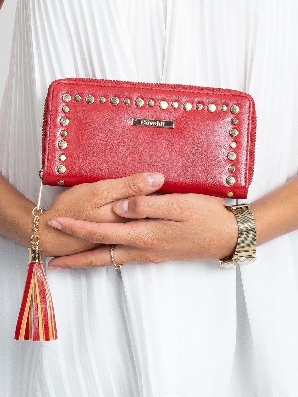 Red oblong wallet with studs