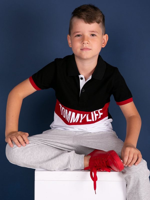 TOMMY LIFE Black and White Polo Shirt for Boy