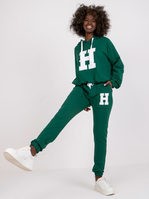 Dark Green Natela Two-Piece Cotton Tracksuit Set