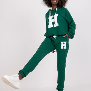 Dark Green Natela Two-Piece Cotton Tracksuit Set