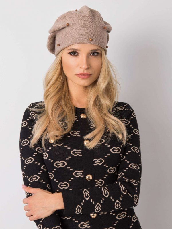 Dark beige beret with pearls