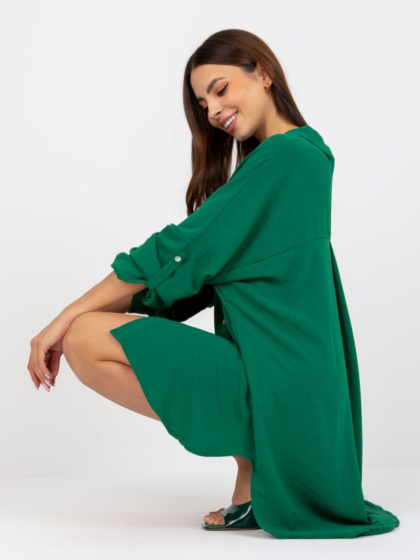 Dark green shirt dress oversize Elaria