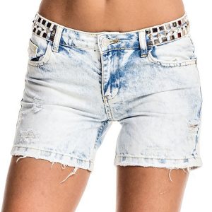 Light blue denim shorts with studs