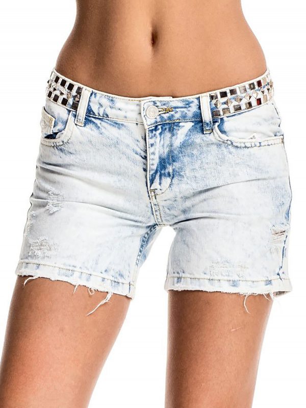 Light blue denim shorts with studs