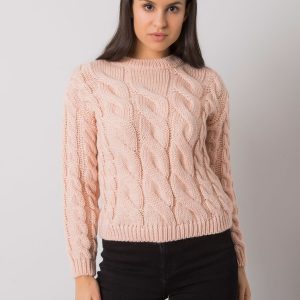 Light pink women's sweater with braids Florianna RUE PARIS