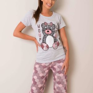 Grey Burgundy Printed Cotton Pyjamas