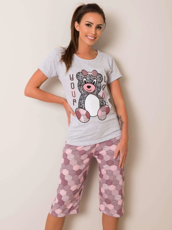 Grey Burgundy Printed Cotton Pyjamas