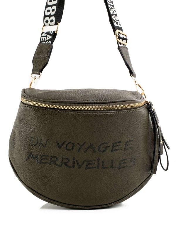 Khaki handbag with inscription