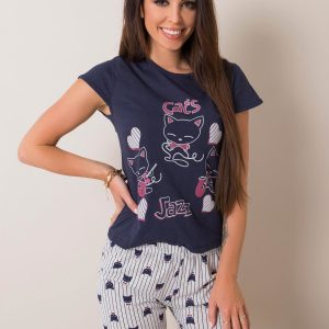 Navy Blue & Grey Print Pyjamas