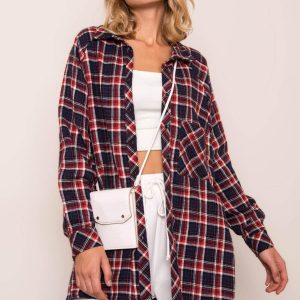 Navy Blue Plaid Long Shirt BSL