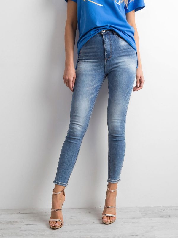 Blue high waist jeans with wash effect