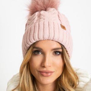 Dirty pink insulated hat with pompom