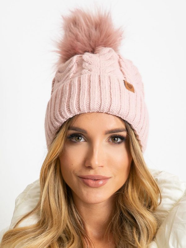 Dirty pink insulated hat with pompom