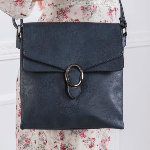 Navy blue small eco leather handbag