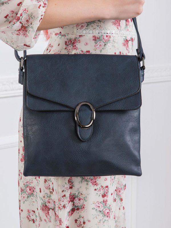 Navy blue small eco leather handbag