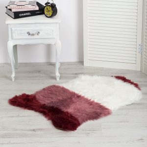 Burgundy and white fur rug