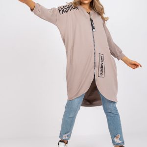 Beige long oversized sweatshirt without hood