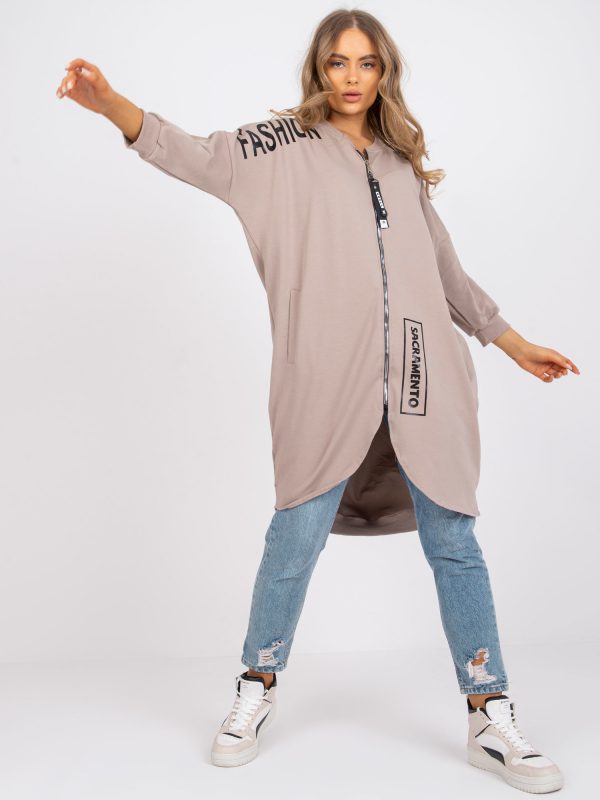 Beige long oversized sweatshirt without hood