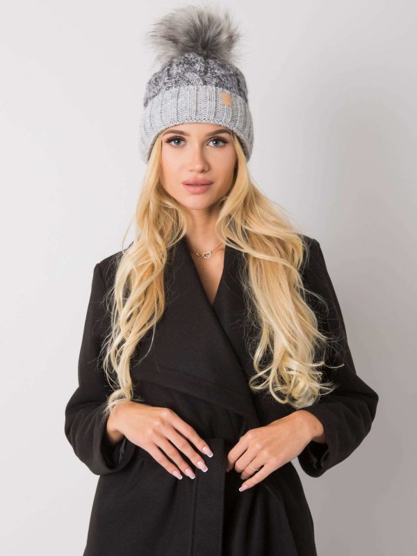 Grey winter hat with tassel Ally RUE PARIS