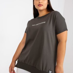 Khaki Loose Plus Size Blouse with Lettering