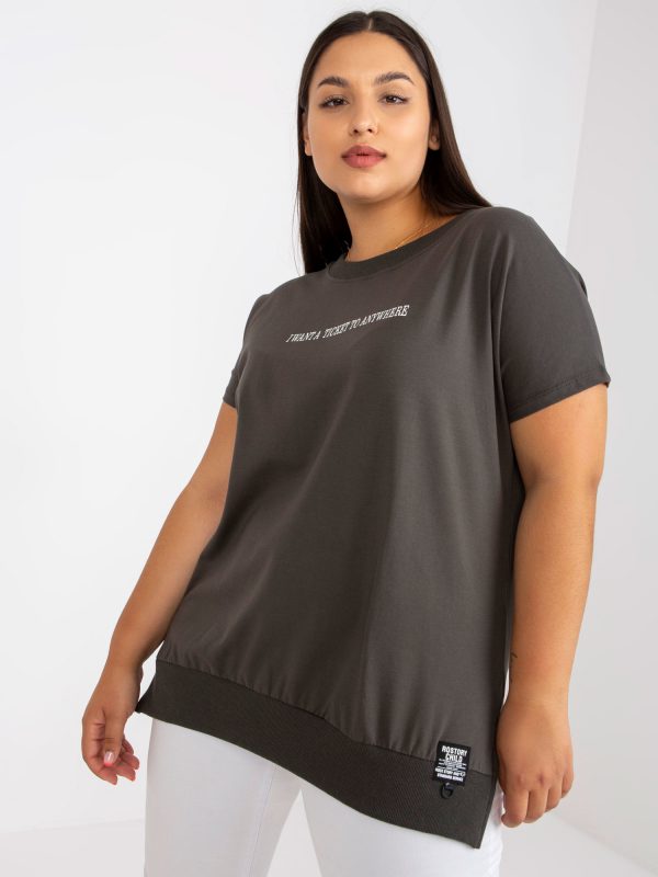 Khaki Loose Plus Size Blouse with Lettering