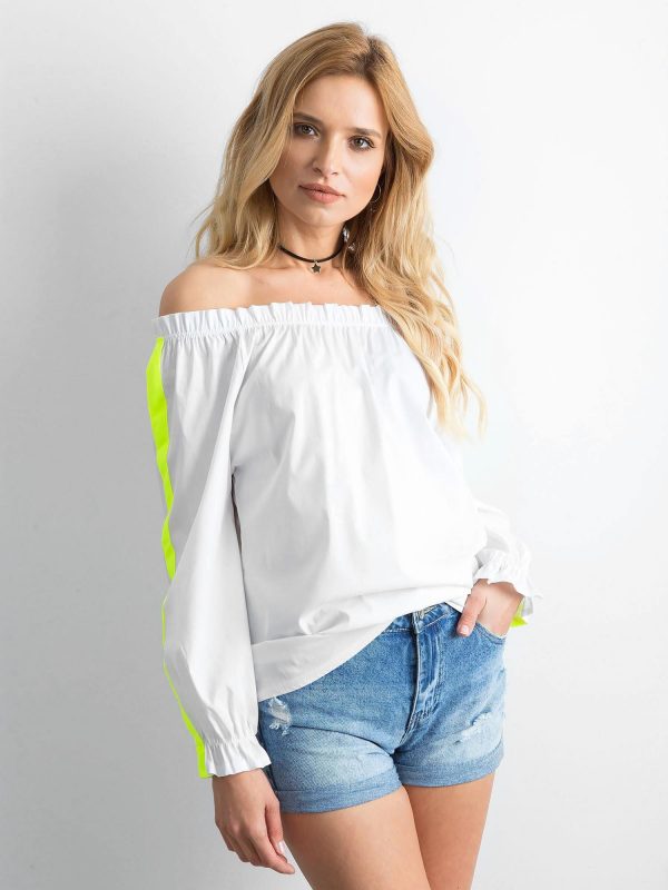 White spanish blouse with fluo yellow stripes