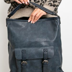 Navy blue eco leather bag with pocket