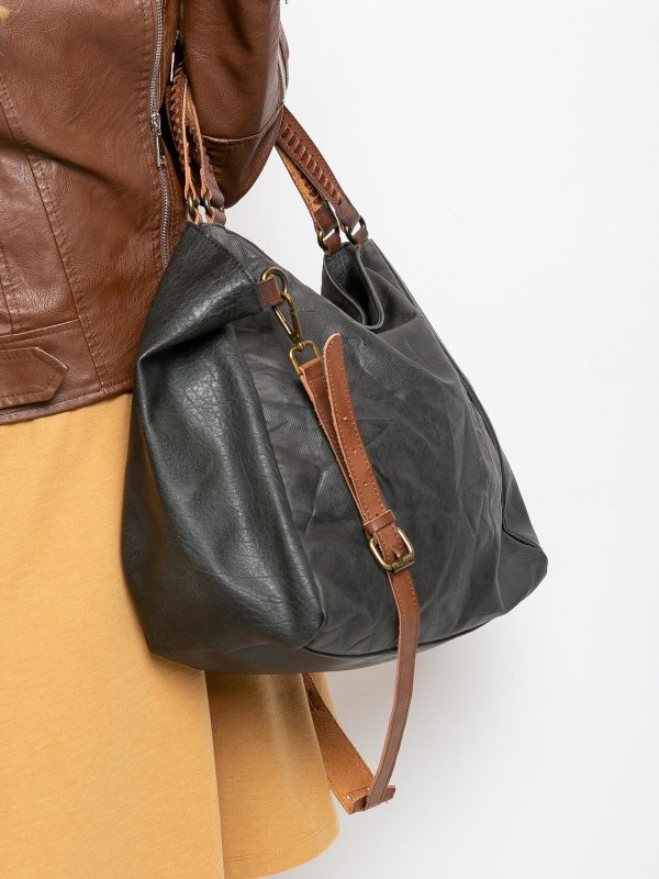 Black large bag made of eco leather