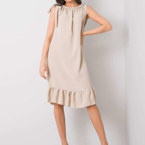 Beige dress with flounce Domenica