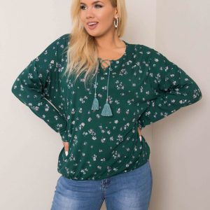 Dark green plus size blouse Flowee