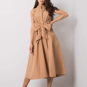 Light brown dress with tie Elina RUE PARIS