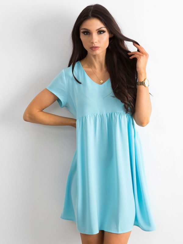 Blue Loose V-Neck Dress