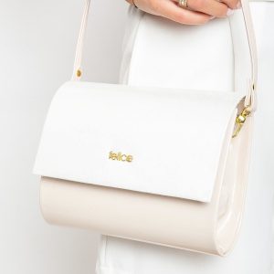 Cream lacquered clutch bag