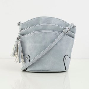 Light blue handbag with zippers