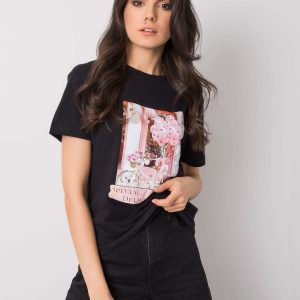 Black T-Shirt with Appliques Alandra