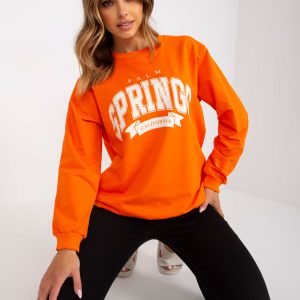 Orange-white hooded sweatshirt with print