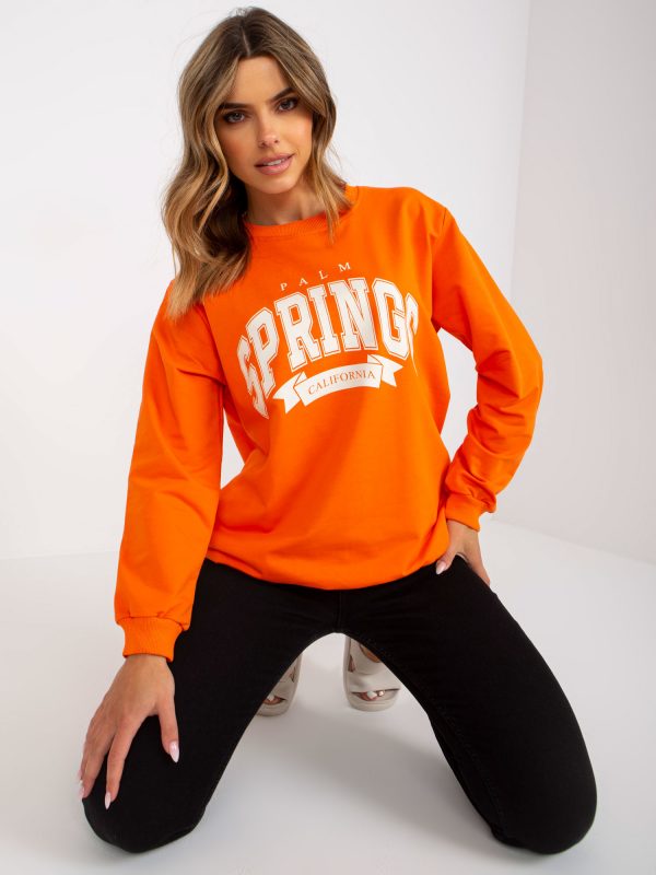 Orange-white hooded sweatshirt with print