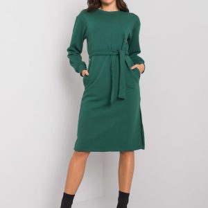 Dark green sweatshirt dress with belt Longview RUE PARIS