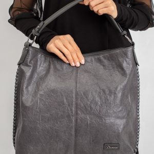 Dark gray handbag with braid